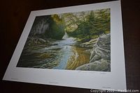 Full image of the numbered fine art print showing Elora Gorge landscape with river, rocks, and trees.