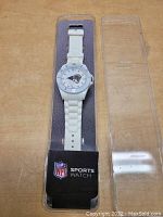 White Sparo sport watch featuring Los Angeles Rams logo on dial, white silicone band and bezel, rhinestone hour markers.