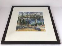 Framed painting "Through the Trees" showing the full mat and frame.