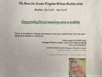 Full view of the printed $100 gift certificate showing terms and Cheryl Hiebert's contact details.