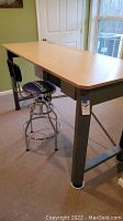 Front view showing entire work table and Kobalt stool