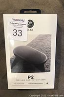 Front image of sealed box showing the speaker image, branding, and product name 'P2 Portable Bluetooth Speaker'.