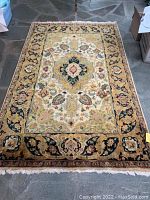 Full view of the area rug showing overall pattern, design, and size.