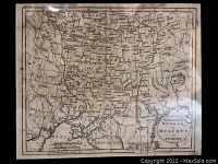 Frontal view of the antique copper plate engraved map depicting Russia/Muscovy in Europe showing detailed place names and borders, with visible spots and aging marks.