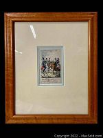Full view of the framed 19th century Prussian cavalry military engraving showing frame and matting.