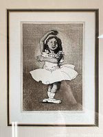 Close-up of framed lithograph showing ballerina subject and mat borders