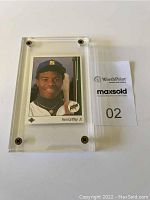Front of Ken Griffey Jr. rookie card in clear acrylic protector