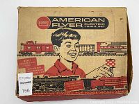 Front view of original cardboard box with American Flyer Electric Train Set graphics