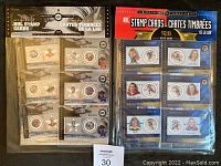 Two sealed sets of NHL limited edition stamp cards in original Canada Post packaging featuring six stamps each with NHL players and collectible display sheets.