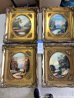 Set of 4 framed oval oil paintings by I. Rizzo, showing all paintings and their ornate gold frames