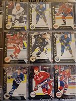 Nine hockey Pinnacle Team 2000 cards displayed in three rows with players including Ron Blake, Alexander Mogilny, Eric Desjardins, Mike Modano, and Gilbert Dionne.