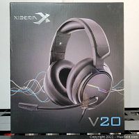 Front view of Xiberin V20 headset box showcasing the headset image and branding