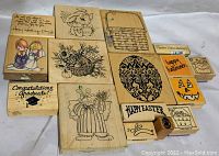 Image showing all wooden rubber stamps with holiday and special occasion themes including Halloween, Easter, wedding, graduation, and Thanksgiving.