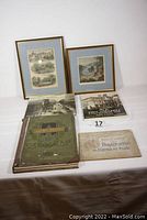 Photo showing the Kings original hardback book, framed lithographs of Rockland Heights and Wissahickon Creek, and several other books including 'Points of Interest in Fairmount Park'