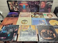 All eleven LP covers arranged on a table