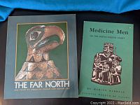 Covers of two Indigenous art books showing a Native American sculpture and stylized figures.
