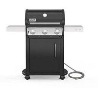 Front view of the Weber Spirit gas grill with lid closed showing control panel and side shelves