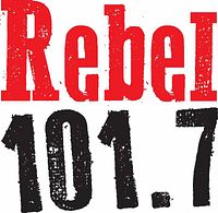 Rebel 101.7 logo in red and black