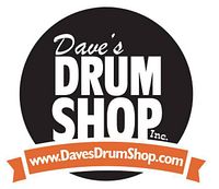 Dave’s Drum Shop logo on circular black background with orange banner