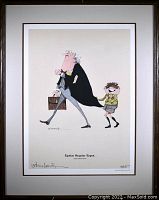 Framed lithograph depicting a satirical illustration of a young boy pulling on an attorney's coat tail, pencil signed by G.R. Cheesebrough and numbered 60/350.