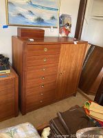 Front-angle view of dresser showing overall appearance, drawer alignment and cabinet door