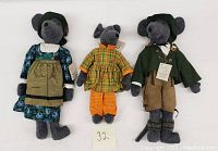 All three plush mouse dolls arranged side-by-side showing full outfits and size comparison.