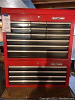 Front view of two stacked red Craftsman tool chest units