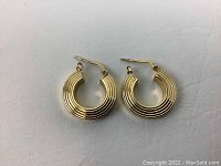 Front view of both earrings showing ridged hoop design