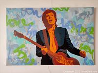 Front view of painting showing Paul McCartney figure against graffiti-style background