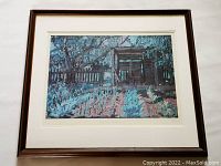 Full view of the framed print showing the garden scene artwork by Arthur Lismer, matted and framed with a dark wood frame.