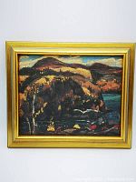 Front view of framed reproduction print featuring the landscape and frame.