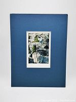 Full matted earthprint with blue matting and central image, showing general condition and presentation