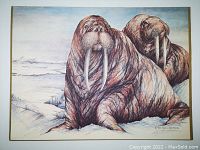 Front view of the limited edition print showing two walruses on ice with a pale blue sky.