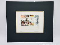 Full view of the matted limited edition copper etching aquatint by Paul Cloutier, showing the artwork centered on a black mat with gold trim.