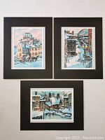 Lot of 3 original watercolor paintings matted, showing all three artworks in one photo with black mats