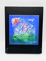 Front view of enamel artwork mounted on black backing.