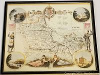 Full image of the framed vintage Berkshire map print showing map details, border illustrations, and frame condition.