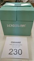 Front of the sealed pastel green box with Wonderwoof branding on top, labeled for auction.