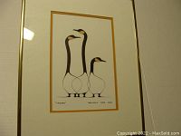 Full view of framed Benjamin Chee Chee "Friends" print depicting three stylized birds.