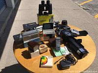 Overall view of all items arranged on round table outside