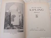 Title page of the 1928 One Volume Kipling book showing the publisher Doubleday, Doran & Company and an illustration of the Taj Mahal in India.