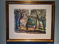 Framed watercolour painting showing entire artwork with frame and matting in neutral lighting.