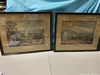 Both framed engravings side by side showing details of countryside scenes