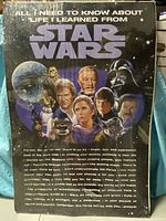 Photo of vintage Star Wars poster with several characters and motivational text.