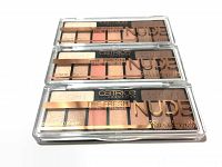 Three Catrice Cosmetics The Fresh Nude Collection eyeshadow palettes stacked, showing the front clear plastic cases with nude shades inside.