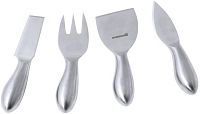 Photo of all four Swissmar petite cheese knives showing stainless steel handles and blade shapes.
