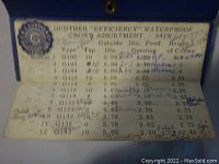 Original folded price and specification list paper inside box