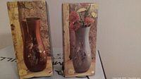 Original packaging boxes for the two vases with printed floral images