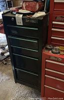 Black Husky Pro 5-drawer tool chest closed with items on top