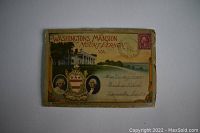 Postcard front with Washington's Mansion and portraits, postage stamp, handwritten address